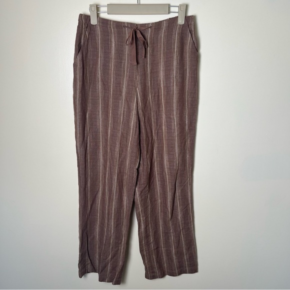 Pendleton Pants - Pendleton Women’s Linen Blend Brown Tie Front Pants Straight Leg Flowy Petite 4